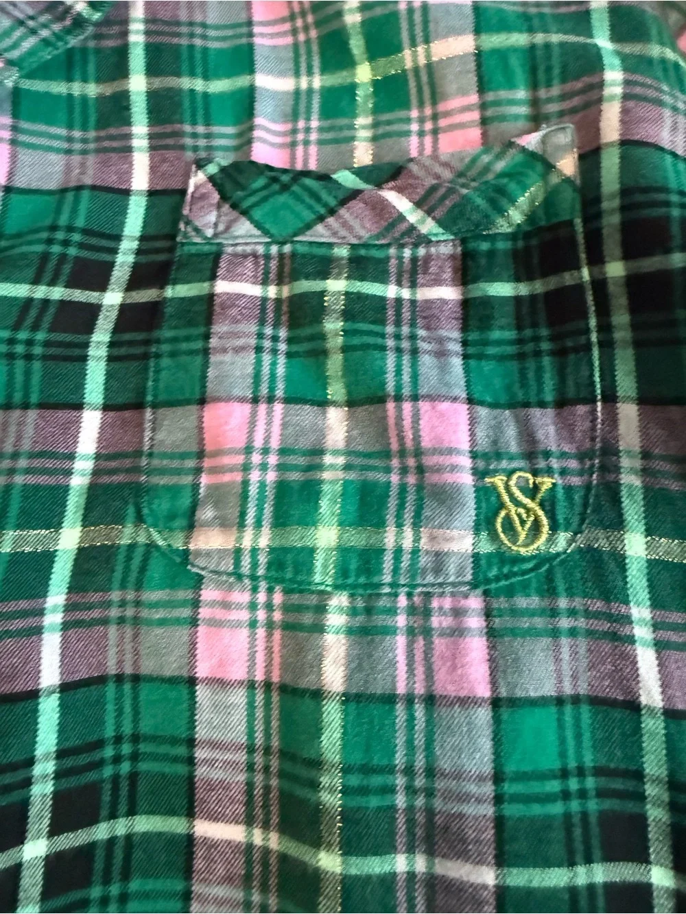 Victoria’s Secret Plaid Button Up Shirt XS -SM Metallic Thread Cotton Modal - Picture 5 of 10